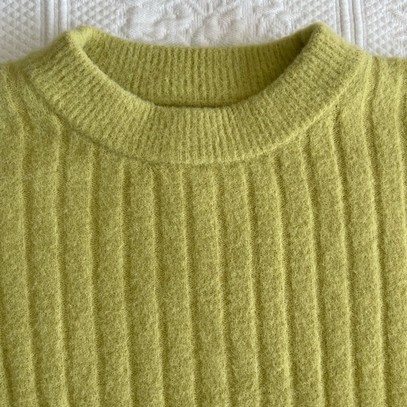 Aerie Buttercream Oversized Ribbed Crew Neck Sweater Lime Green XS - Picture 3 of 13